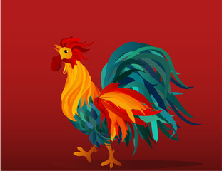 Rooster. Vector. Colorful rainbow. Symbol 2017.Isolated Cockerel