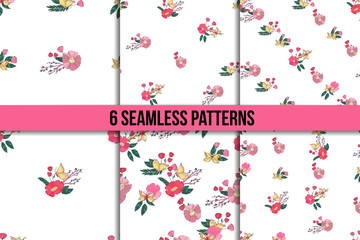 Seamless Vintage Wildflowers Pattern Set