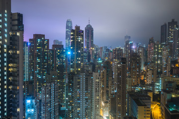Shenzhen illuminated financial district in Hong Kong,China.