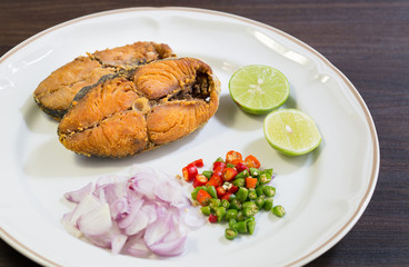 Fried dried salted fish with flavoring spicy, thaifood