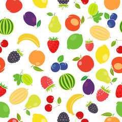 Fruits colorful pattern on white background. Vector illustration