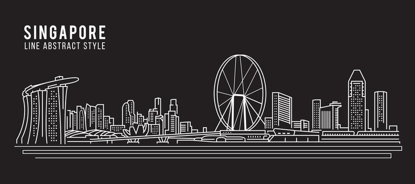 Cityscape Building Line Art Vector Illustration Design - Singapore City