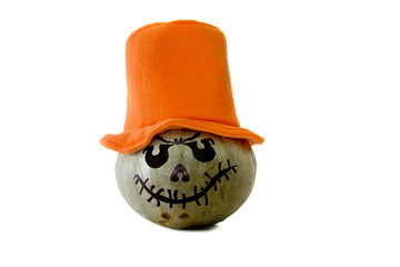 Funny Jack-o-lantern pumpkin on white background