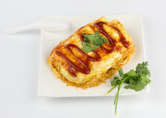 Omurice isolated on white background