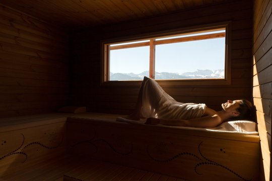 relaxing in a spa of the Italian alps, Carnia, Italy