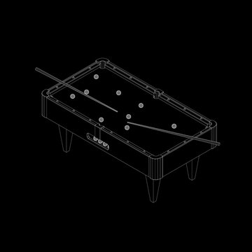 Empty billiard table. Isolated on black background. Vector outli