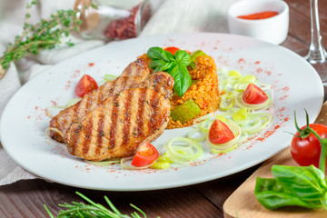 steaks  with  kuskus groats