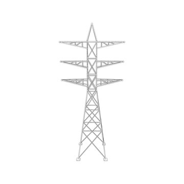 Power transmission tower. Isolated on white .Vector outline.Fron