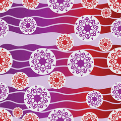 Red and purple snowflakes. Pattern. Design for fabrics, utensils, packaging for gifts
