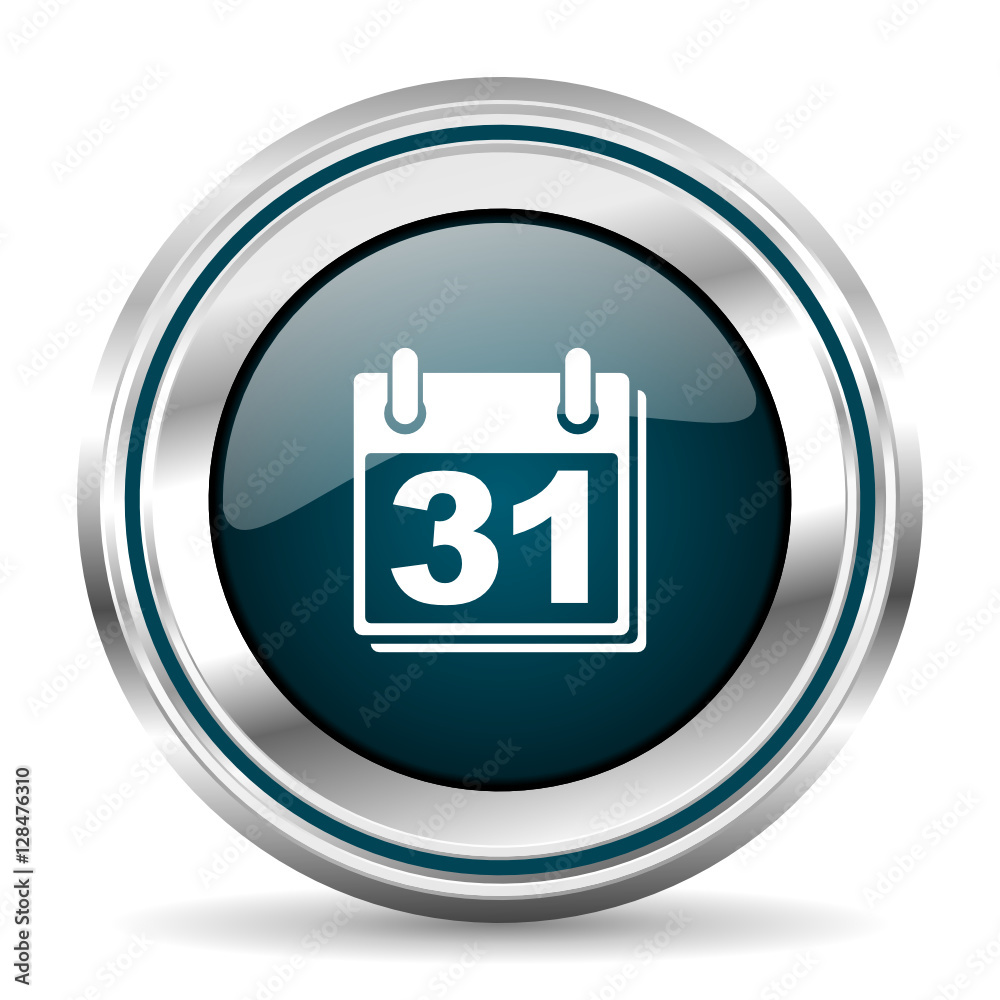 Poster Calendar vector icon. Chrome border round web button. Silver metallic pushbutton.