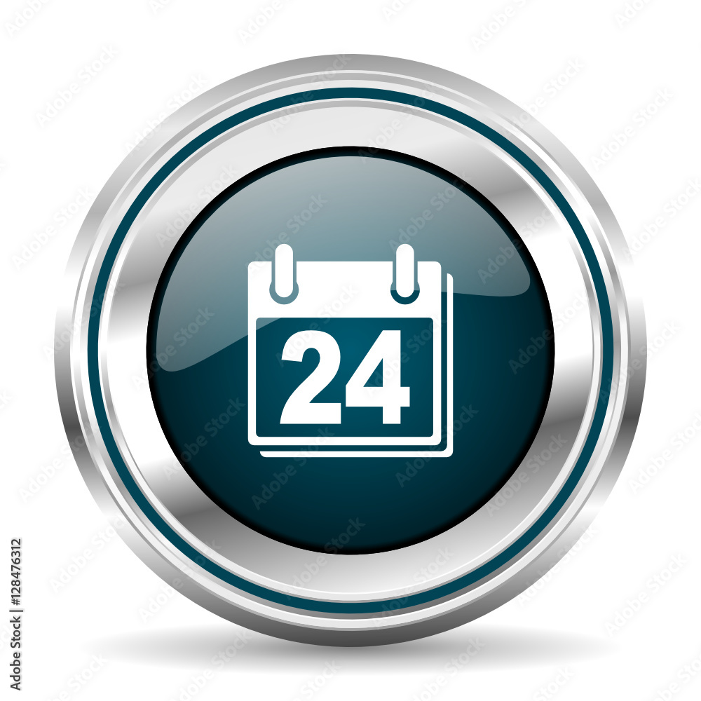 Poster Calendar vector icon. Chrome border round web button. Silver metallic pushbutton.