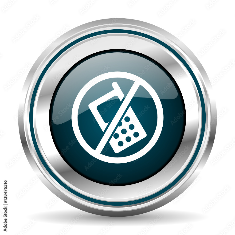 Poster No phone vector icon. Chrome border round web button. Silver metallic pushbutton.