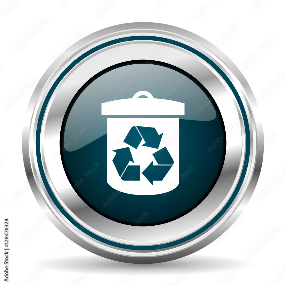 Leinwandbilder Trashcan vector icon. Chrome border round web button. Silver metallic pushbutton.