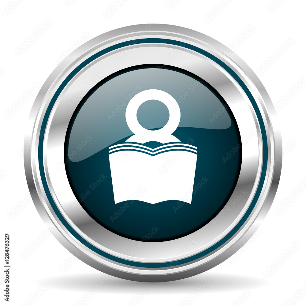 Fototapete book vector icon. chrome border round web button. silver metallic pushbutton.