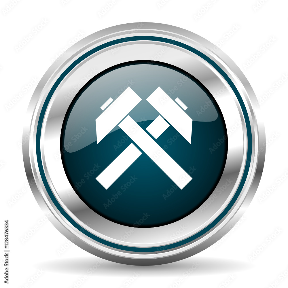 Poster Mining vector icon. Chrome border round web button. Silver metallic pushbutton.