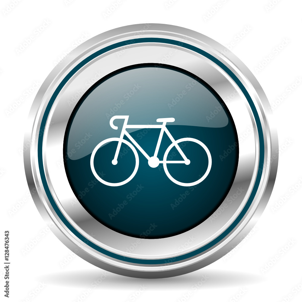 Poster Bike vector icon. Chrome border round web button. Silver metallic pushbutton.
