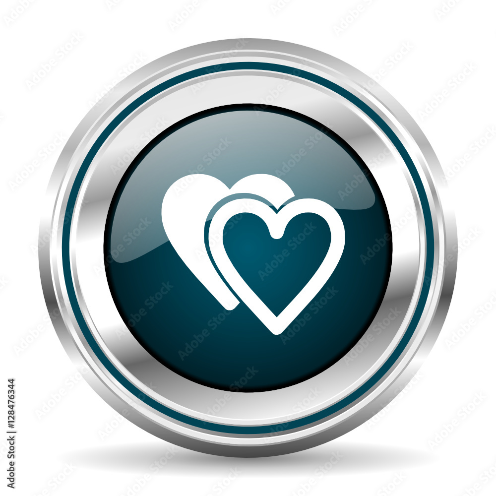 Poster Love vector icon. Chrome border round web button. Silver metallic pushbutton.