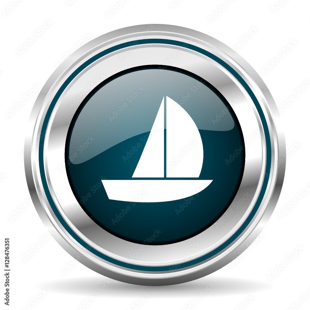 Aufkleber yacht vector icon. chrome border round web button. silver metallic pushbutton.