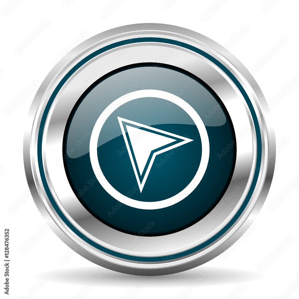 Aufkleber Navigation vector icon. Chrome border round web button. Silver metallic pushbutton.