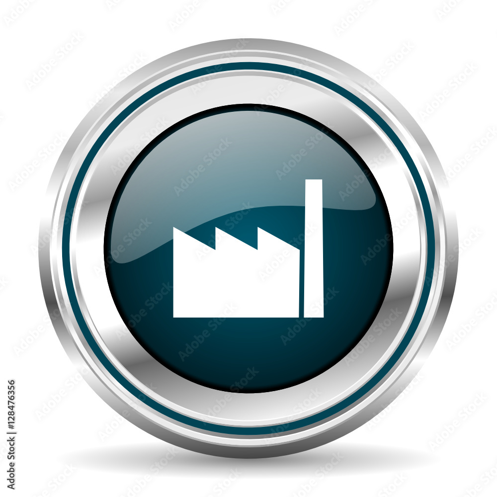 Poster Factory vector icon. Chrome border round web button. Silver metallic pushbutton.