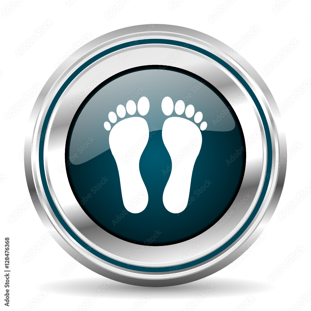 Poster Footprint vector icon. Chrome border round web button. Silver metallic pushbutton.