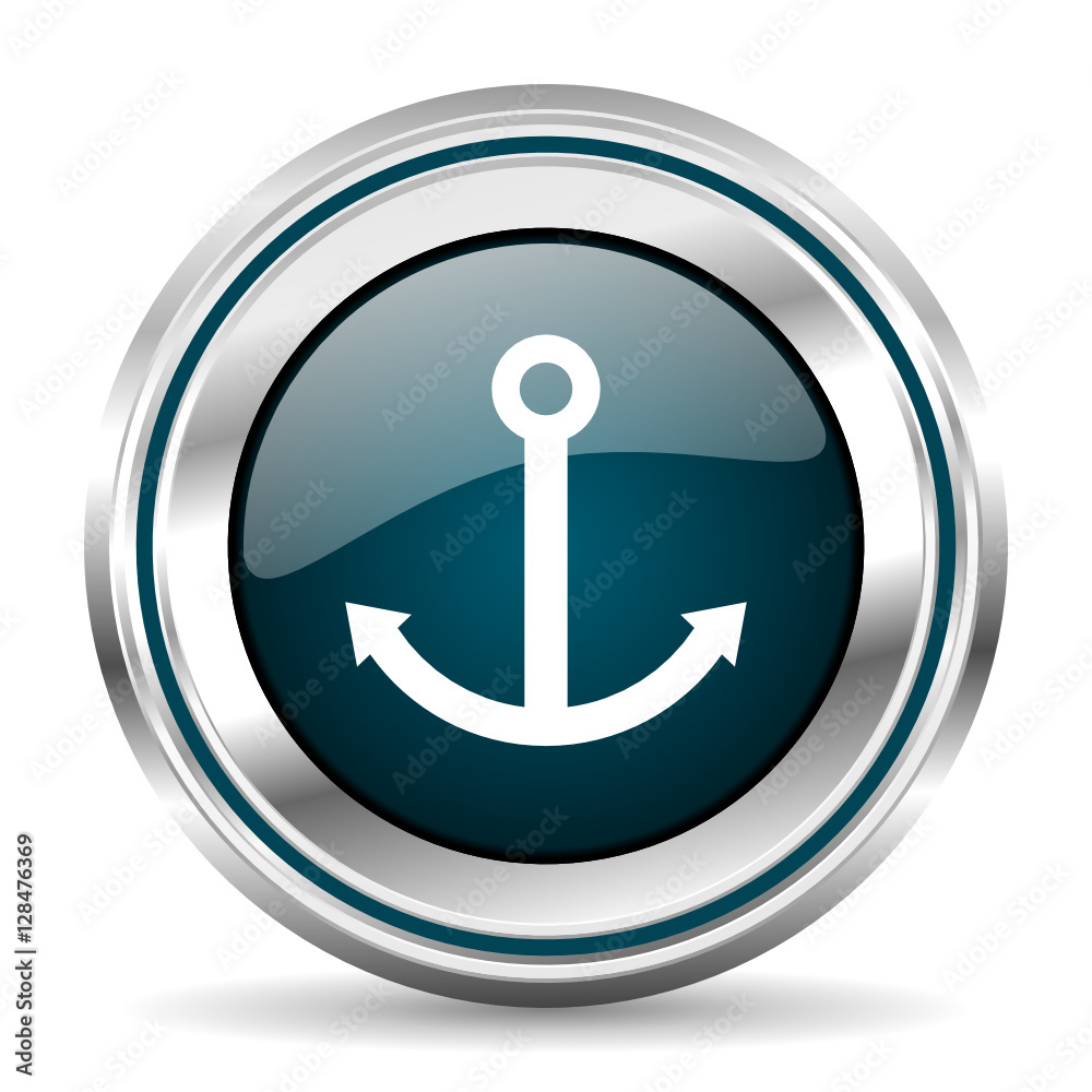Poster Anchor vector icon. Chrome border round web button. Silver metallic pushbutton.