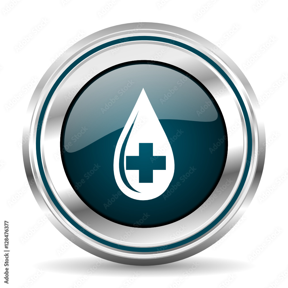 Poster blood vector icon. chrome border round web button. silver metallic pushbutton.
