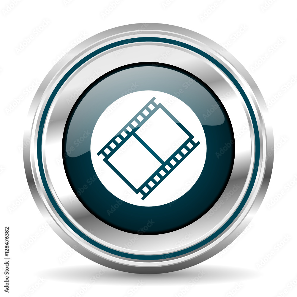 Poster Movie vector icon. Chrome border round web button. Silver metallic pushbutton.
