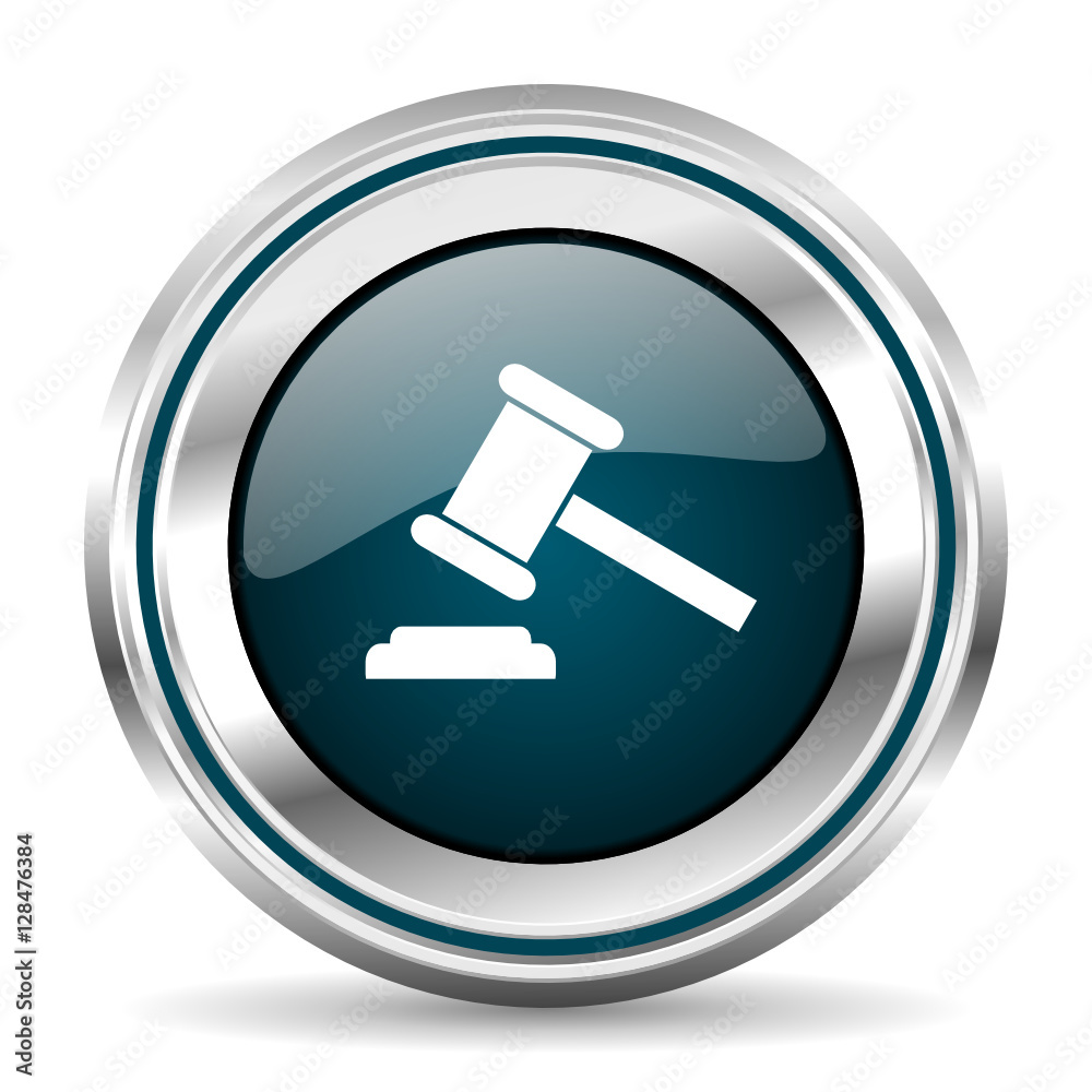 Poster Auction vector icon. Chrome border round web button. Silver metallic pushbutton.