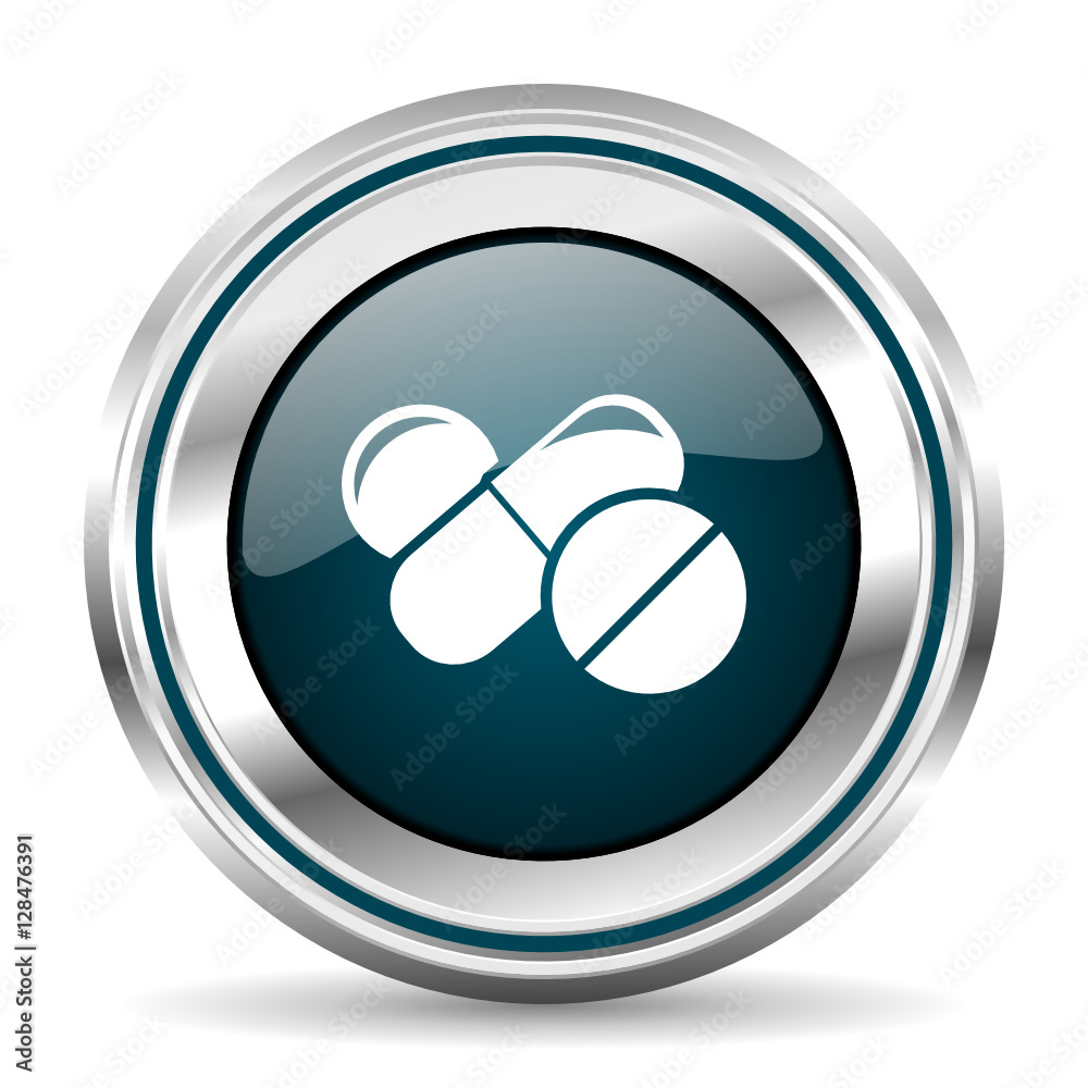 Poster Medicine vector icon. Chrome border round web button. Silver metallic pushbutton.