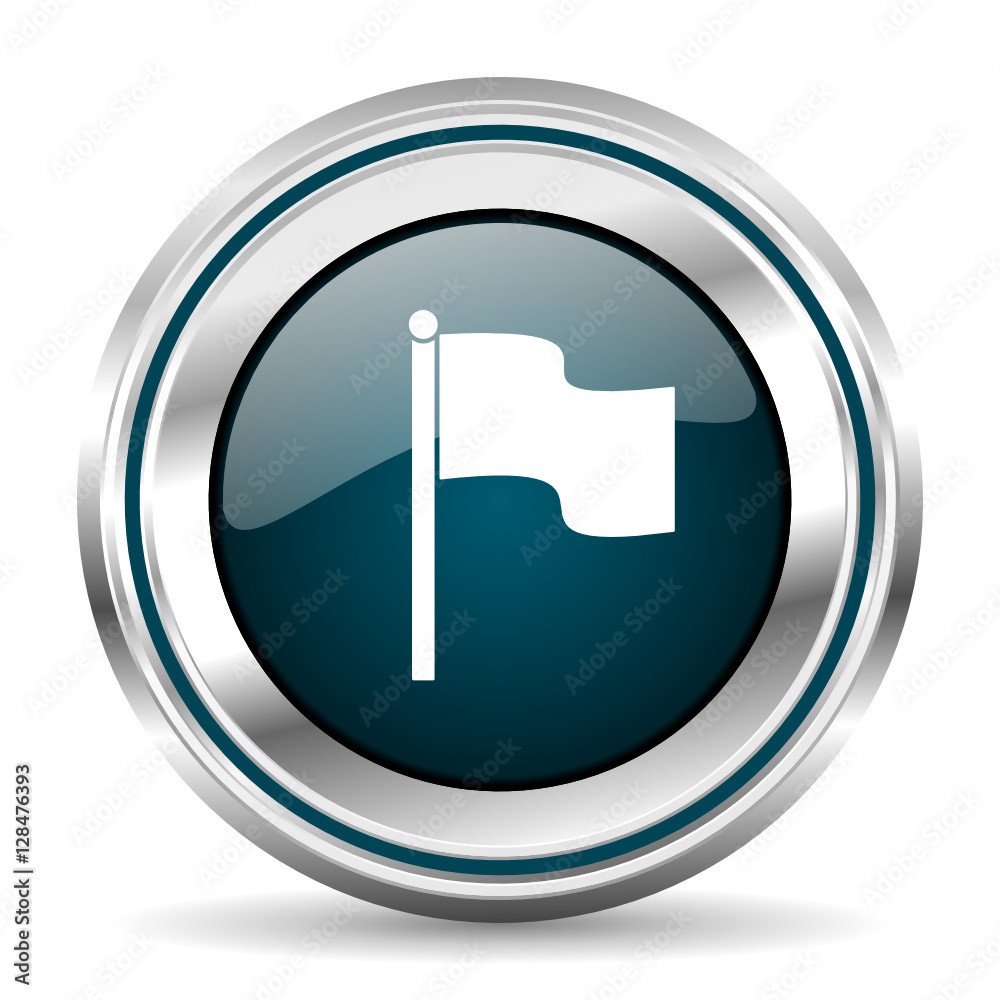Fototapete Flag vector icon. Chrome border round web button. Silver metallic pushbutton.