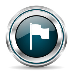 Flag vector icon. Chrome border round web button. Silver metallic pushbutton.