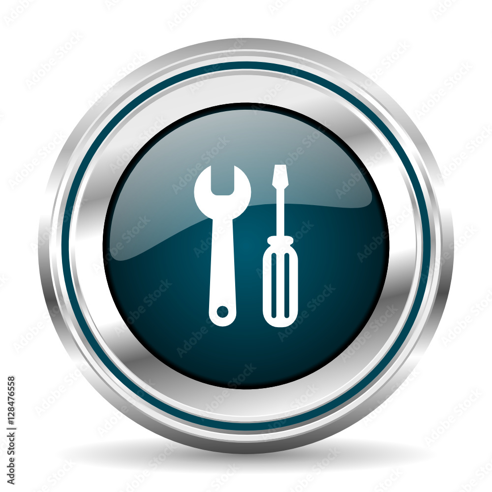 Poster  vector icon. Chrome border round web button. Silver metallic pushbutton.