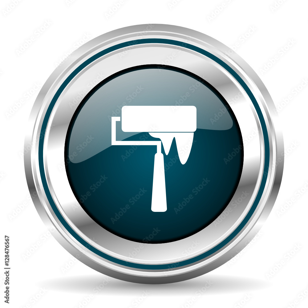 Poster vector icon. chrome border round web button. silver metallic pushbutton.