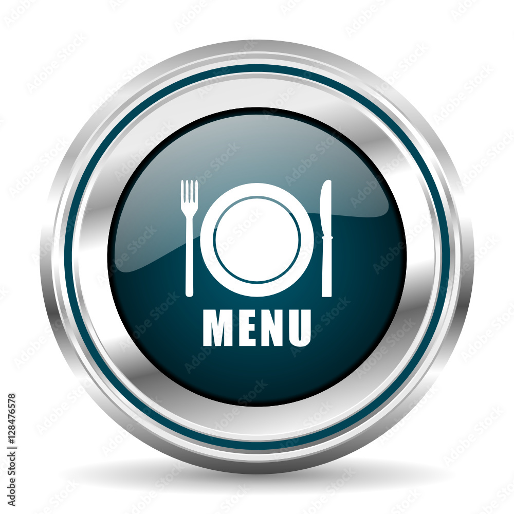 Poster  vector icon. Chrome border round web button. Silver metallic pushbutton.
