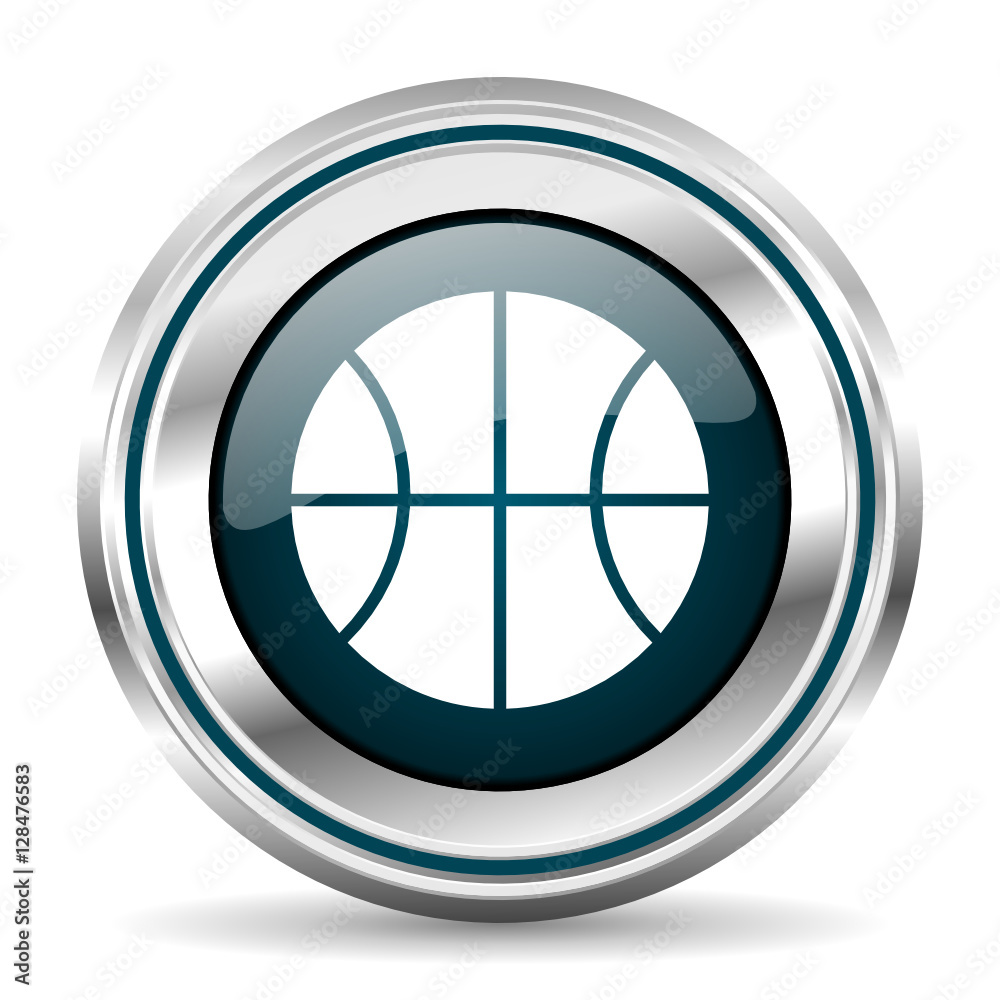 Poster  vector icon. Chrome border round web button. Silver metallic pushbutton.