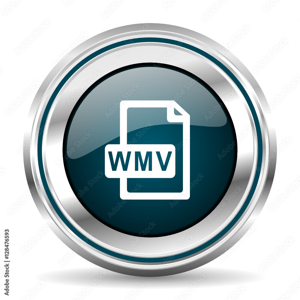 Poster  vector icon. Chrome border round web button. Silver metallic pushbutton.