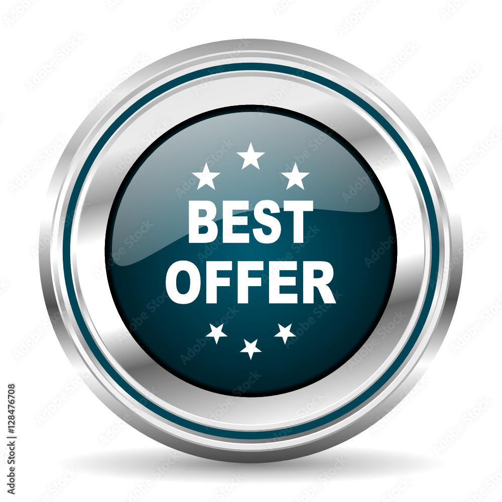 Poster Best offer vector icon. Chrome border round web button. Silver metallic pushbutton.