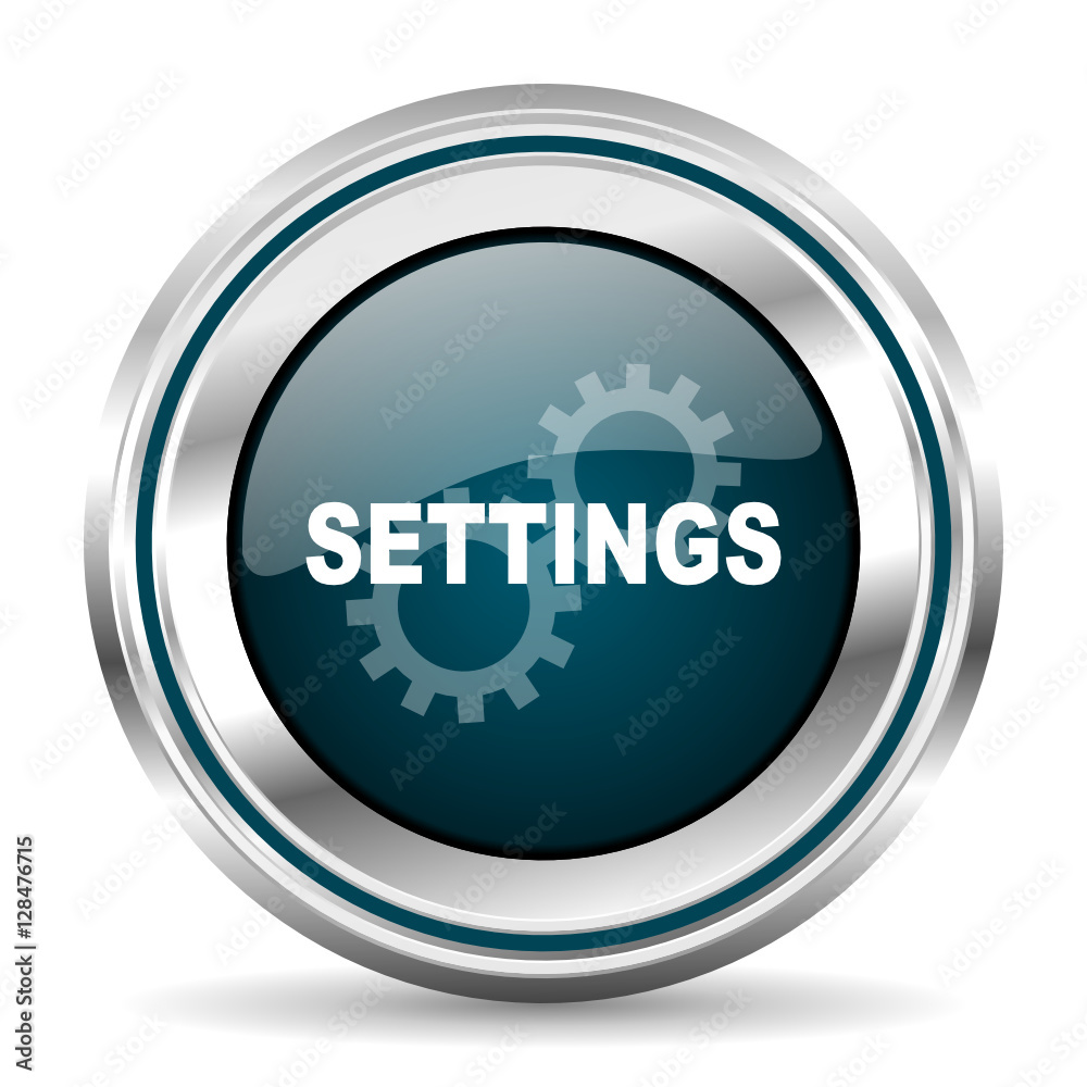 Leinwandbilder Settings vector icon. Chrome border round web button. Silver metallic pushbutton.