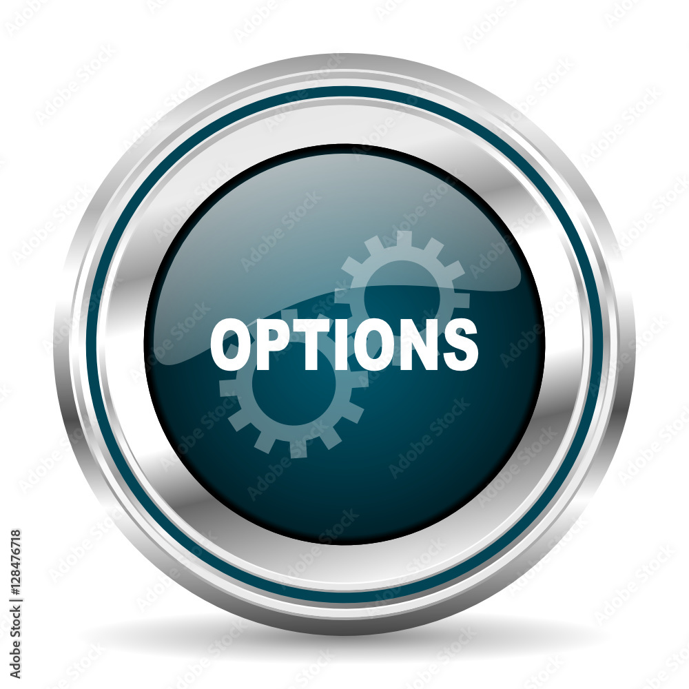 Fototapete Options vector icon. Chrome border round web button. Silver metallic pushbutton.