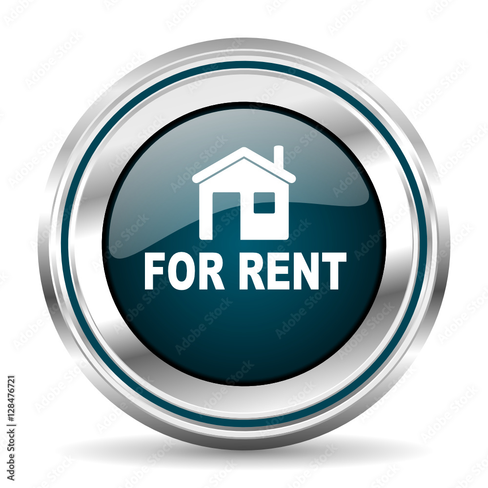 Aufkleber home for rent vector icon. chrome border round web button. silver metallic pushbutton.