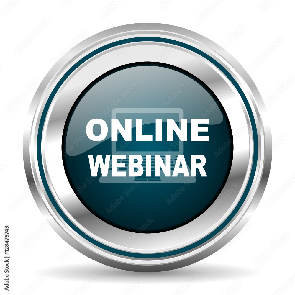 Aufkleber online webinar vector icon. chrome border round web button. silver metallic pushbutton.