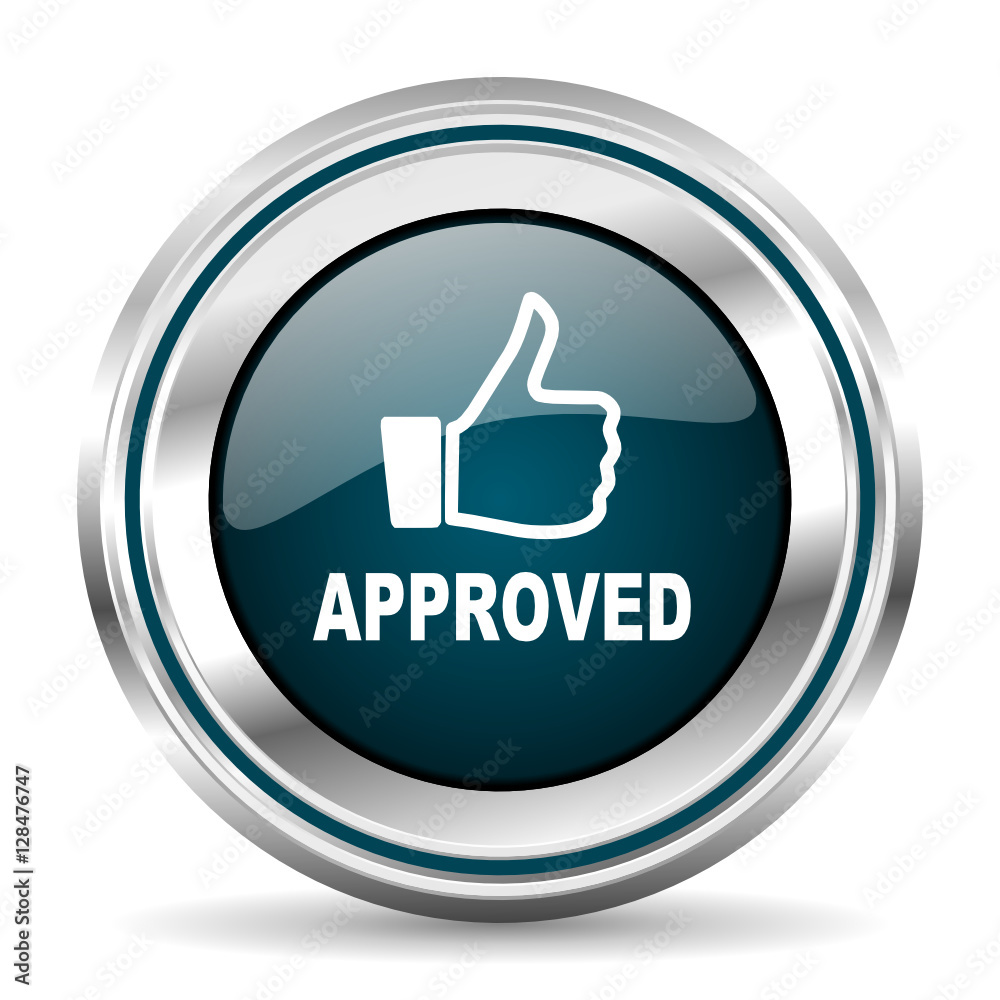 Aufkleber Aproved vector icon. Chrome border round web button. Silver metallic pushbutton.