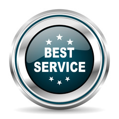 Best service vector icon. Chrome border round web button. Silver metallic pushbutton.