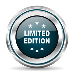 Limited edition vector icon. Chrome border round web button. Silver metallic pushbutton.