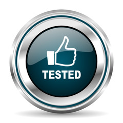 Tested vector icon. Chrome border round web button. Silver metallic pushbutton.