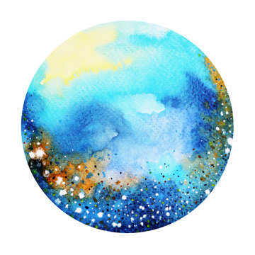 blue color colorful world, universe watercolor painting background hand drawn