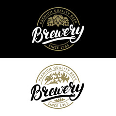 Set of Brewery hand written lettering logo, label, badge.
