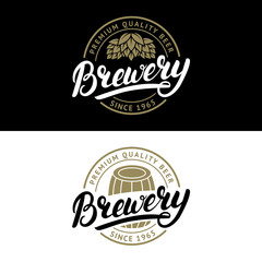 Set of Brewery hand written lettering logo, label, badge template.