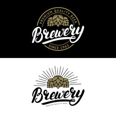 Set of Brewery hand written lettering logo, label, badge.